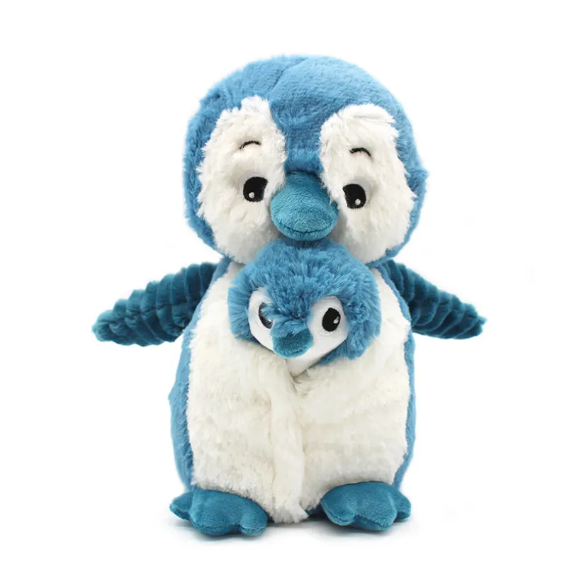 Peluche moyenne Ptipotos maman pingouin et son bébé bleu