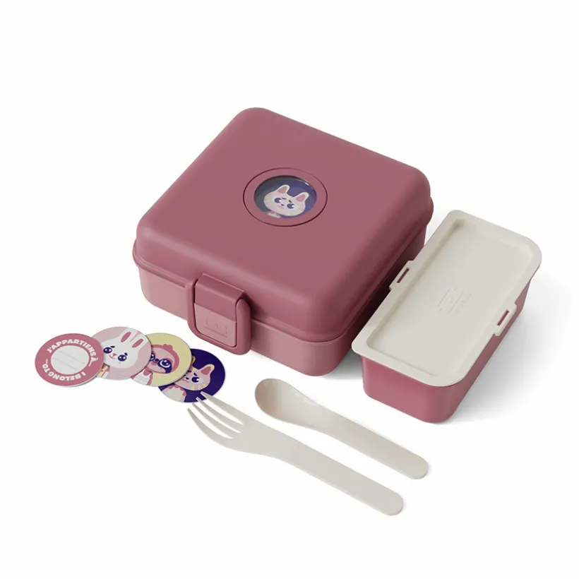 Personaliseerbare lunchbox 850ml Snacky met bestek Pink Blush
