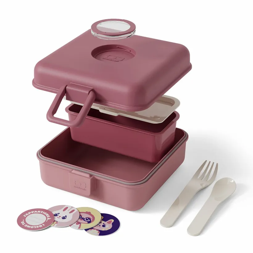 Personaliseerbare lunchbox 850ml Snacky met bestek Pink Blush