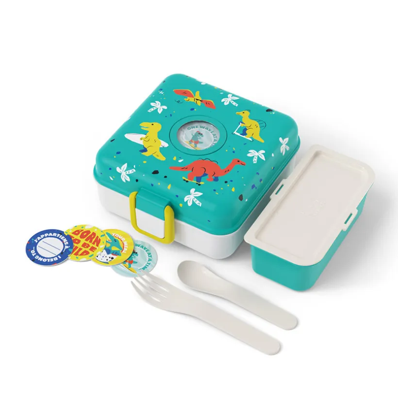 Personaliseerbare lunchbox 850ml Snacky met bestek Dino
