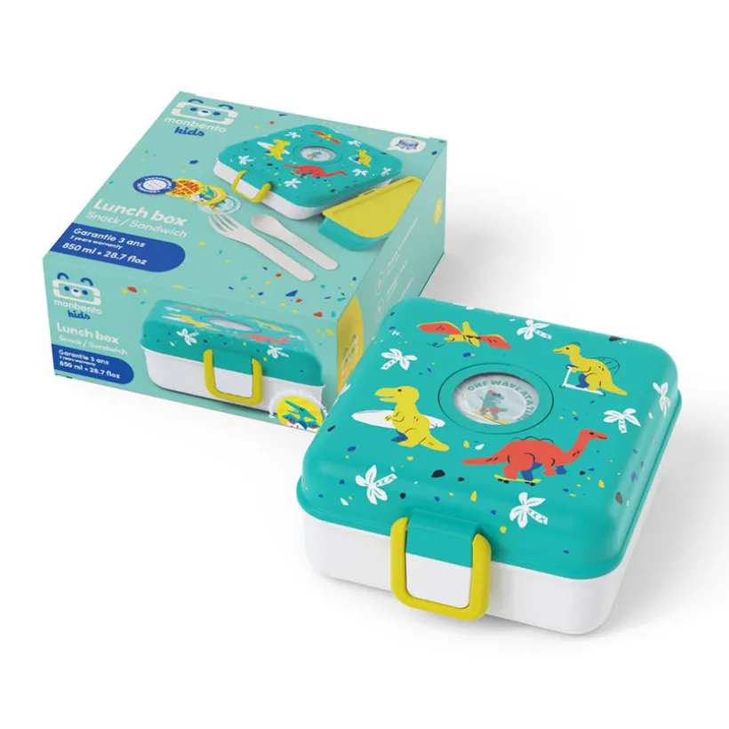 Personaliseerbare lunchbox 850ml Snacky met bestek Dino