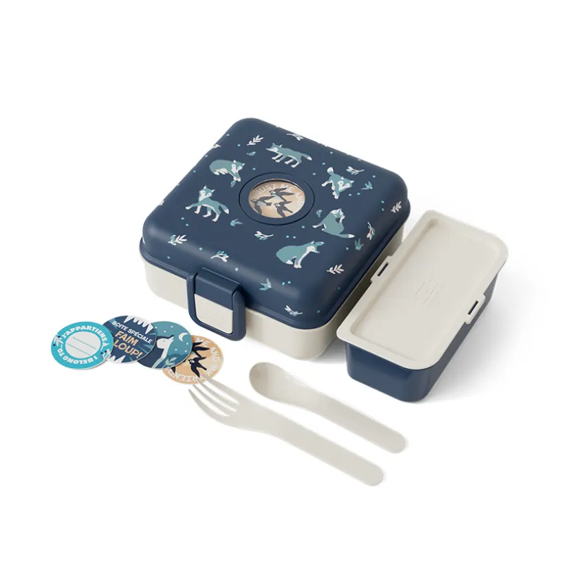 Personaliseerbare lunchbox 850ml Snacky met bestek Wolf Blauw