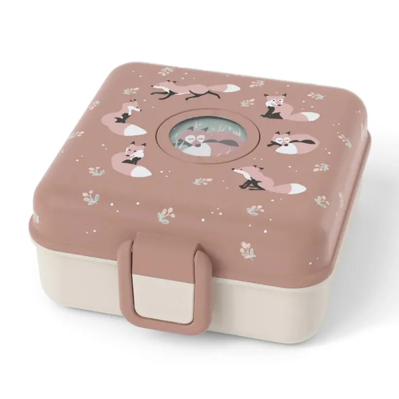 Personaliseerbare lunchbox 850ml Snacky met bestek Fox