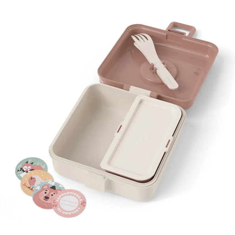 Personaliseerbare lunchbox 850ml Snacky met bestek Fox