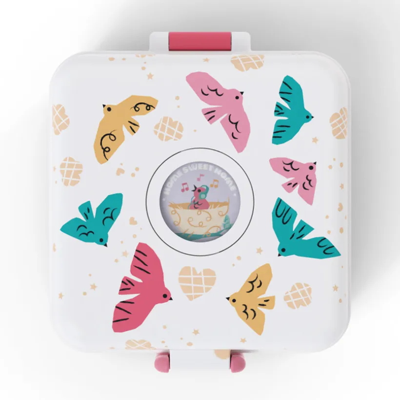 Personaliseerbare lunchbox 850ml Snacky met bestek Birds