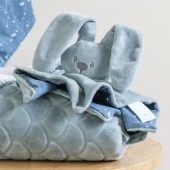 plat knuffeldoekje konijn Lapidou blauw met fosforescerende print