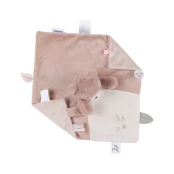 platte knuffeldoek beer Lily in roze fluweel met klittenbandfopspeenhouder