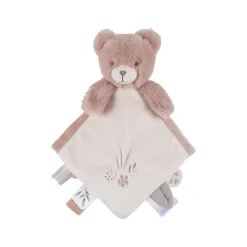 platte knuffeldoek beer Lily in roze fluweel met klittenbandfopspeenhouder