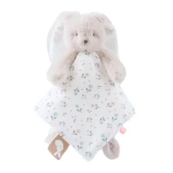 platte knuffeldoek Romy de konijn met velcrosluiting en vingerpop van fluweel