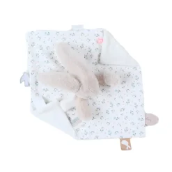 platte knuffeldoek Romy de konijn met velcrosluiting en vingerpop van fluweel