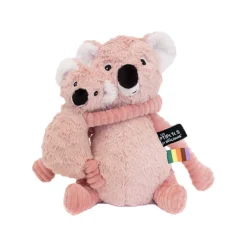 Pluche Ptipotos Roze koala met baby in ribfluweel en langharig fluweel