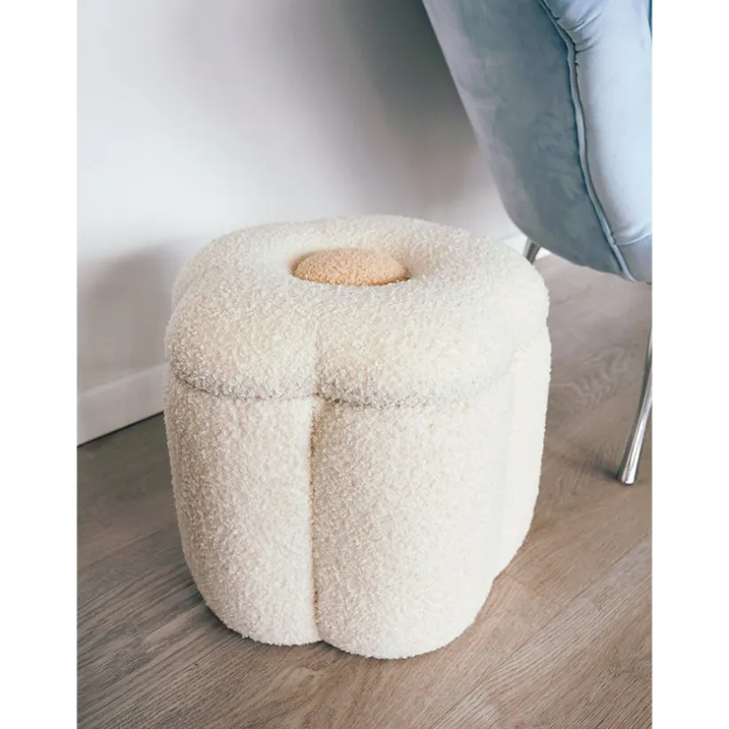 Poef en speelgoedkoffer Bloem Off White