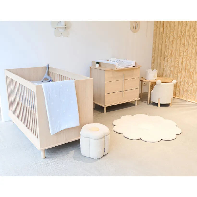 Poef en speelgoedkoffer Bloem Off White