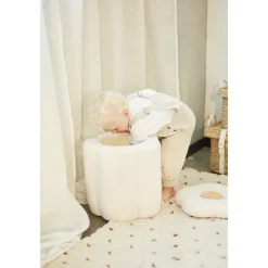 Poef en speelgoedkoffer Bloem Off White