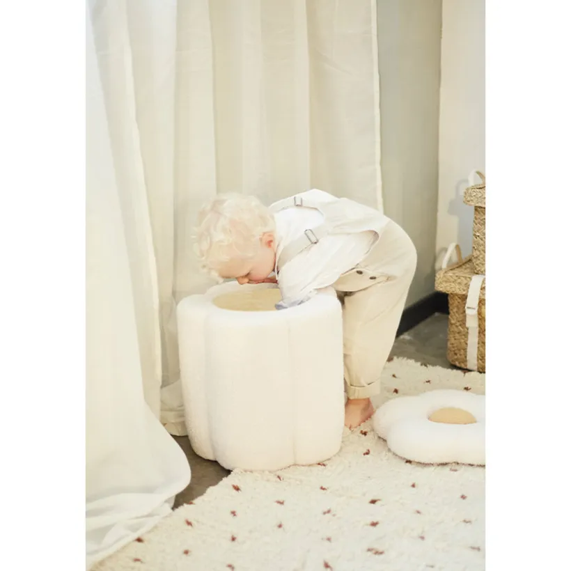 Poef en speelgoedkoffer Bloem Off White