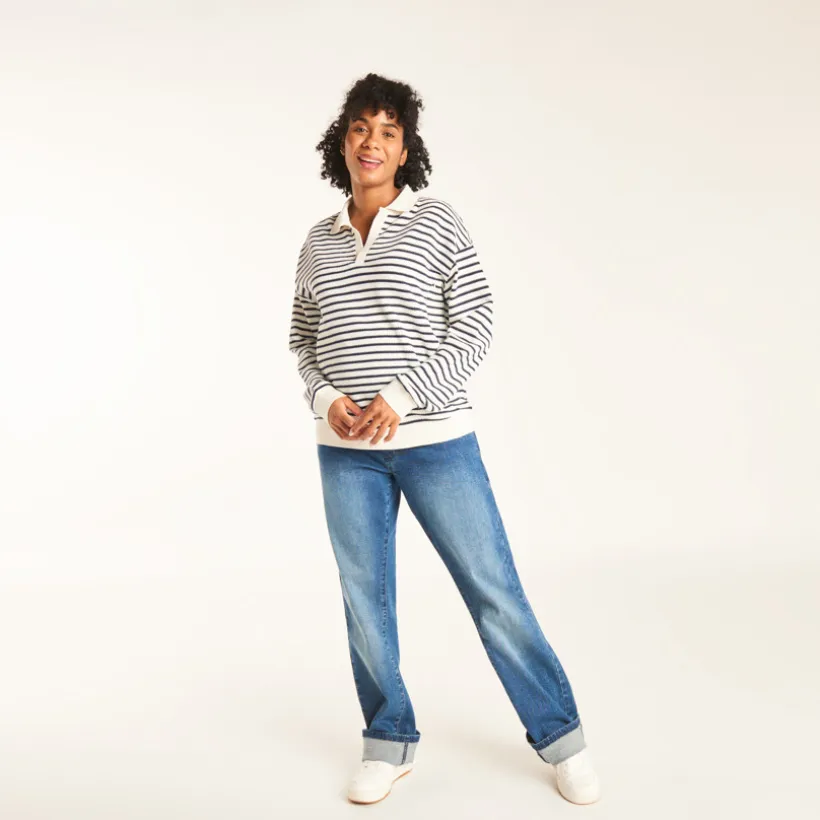 Polo marinière à manches longues pour allaitement pour femme