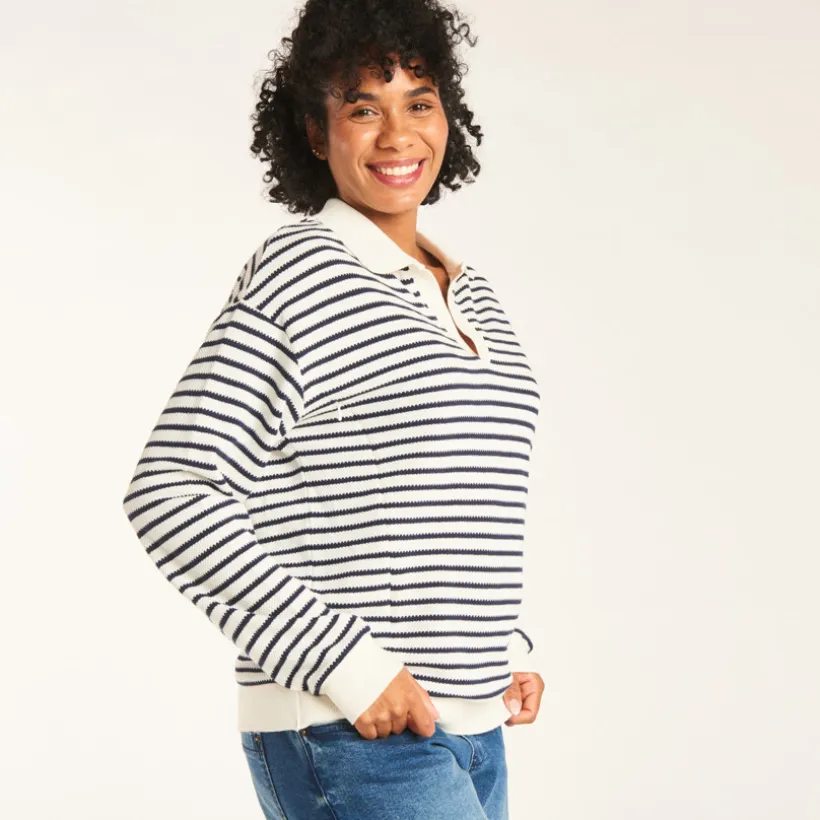 Polo marinière à manches longues pour allaitement pour femme