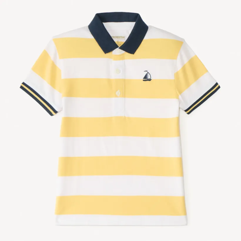 Poloshirt met korte mouwen en gestreept ontwerp met bootbrodering jongens