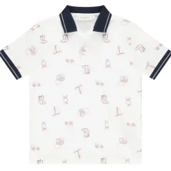 poloshirt met korte mouwen in gaas honingraat met print jongens