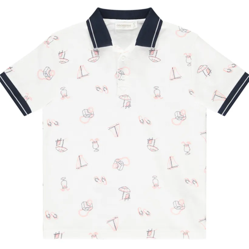 poloshirt met korte mouwen in gaas honingraat met print jongens