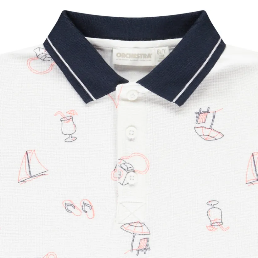 poloshirt met korte mouwen in gaas honingraat met print jongens