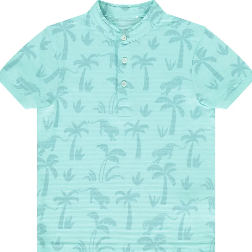 Poloshirt met korte mouwen, met palmbomen- en leopardprint, jongens