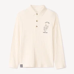 Poloshirt met lange mouwen en cactusborduursel jongens