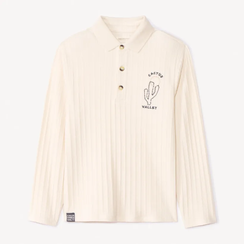 Poloshirt met lange mouwen en cactusborduursel jongens