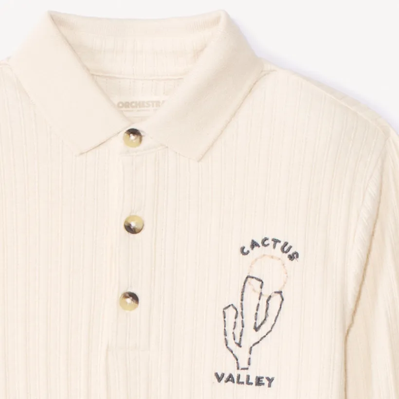 Poloshirt met lange mouwen en cactusborduursel jongens