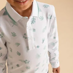Poloshirt met lange mouwen en fantasiebladmotief voor jongen