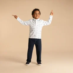 Poloshirt met lange mouwen en fantasiebladmotief voor jongen