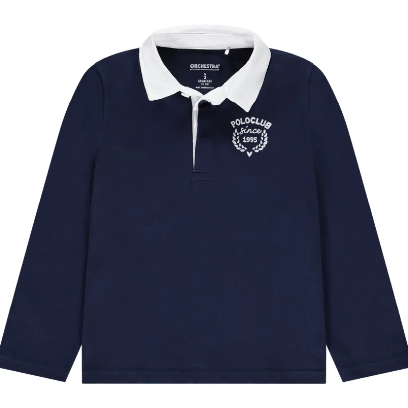 Poloshirt met lange mouwen, geborduurd en tweekleurig voor jongen