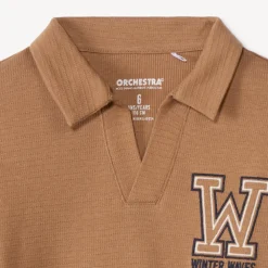 Poloshirt met lange mouwen in fantasiegebreide stof, geborduurd, jongens