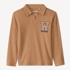 Poloshirt met lange mouwen in fantasiegebreide stof, geborduurd, jongens