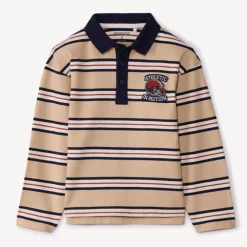Poloshirt met lange mouwen, strepen en fantasiebadge jongens