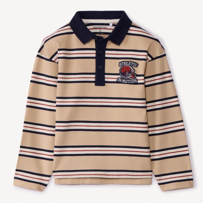 Poloshirt met lange mouwen, strepen en fantasiebadge jongens