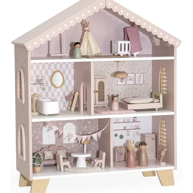 Poppenhuis in hout 60cm 3jaar+ Roze