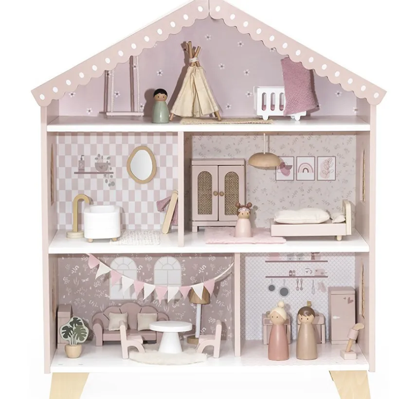 Poppenhuis in hout 60cm 3jaar+ Roze