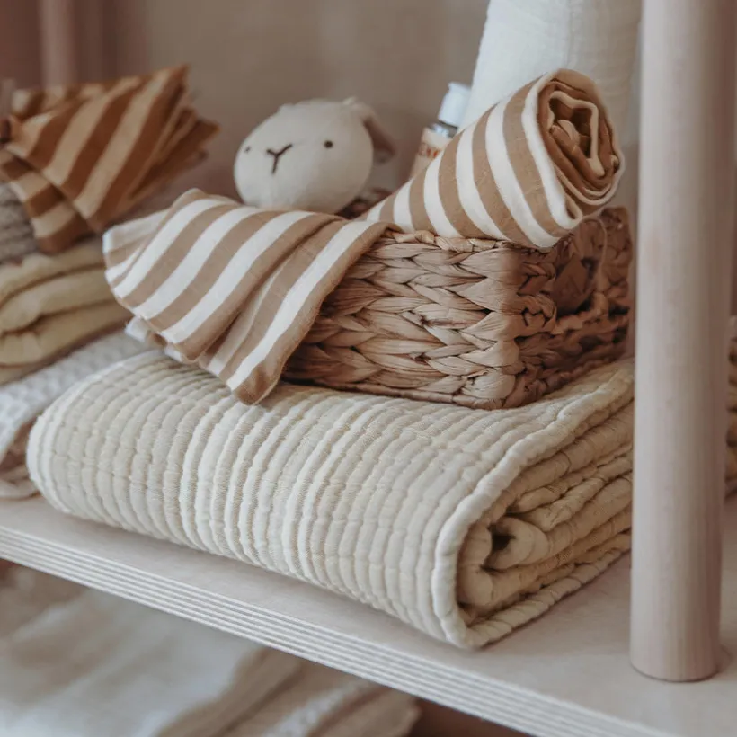 Pre-washed hydrofiel deken jaquard - Stripe Sand- 100x150 cm