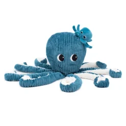 Ptipotos pluche mama octopus met haar blauwe baby in geribd fluweel