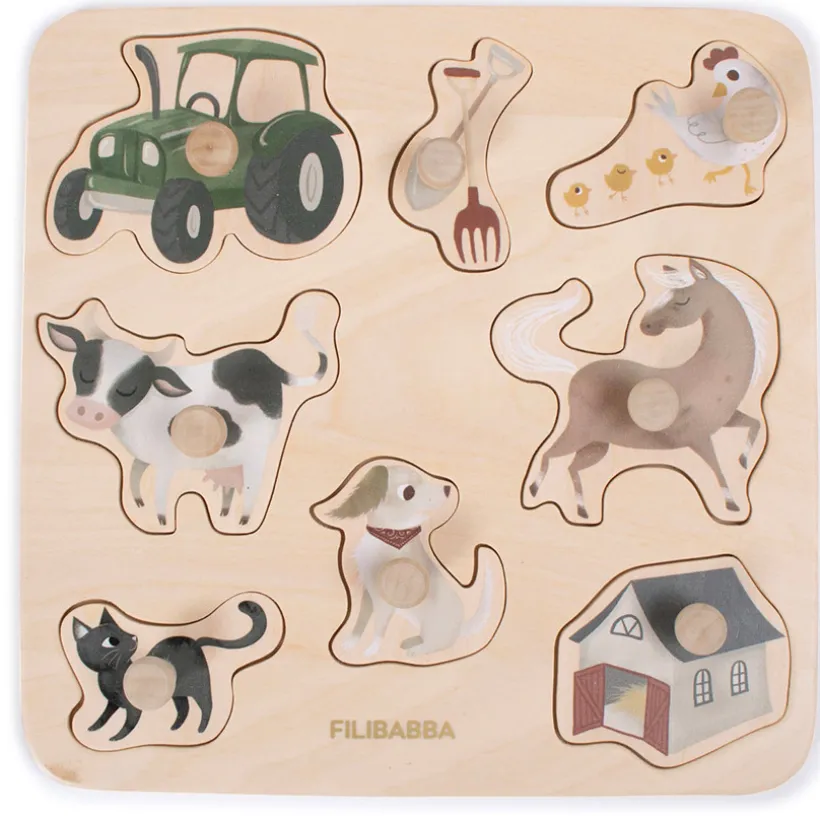 Puzzel in hout 8stks In de Boerderij 12m+