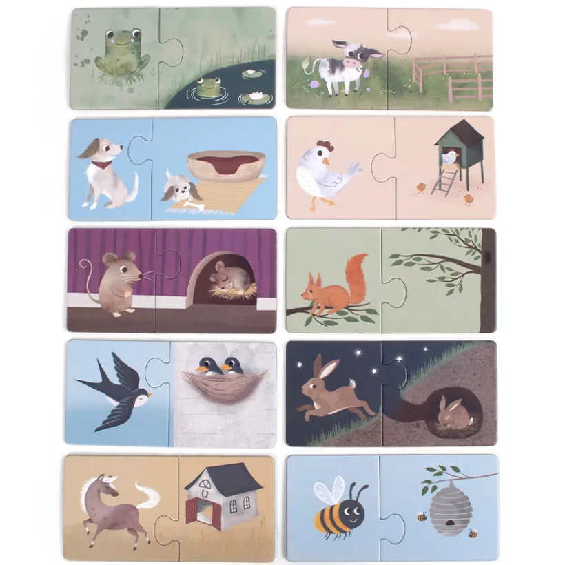 Puzzel set van 10 stks "Vind mijn huis" Boerderij dieren 3jaar+