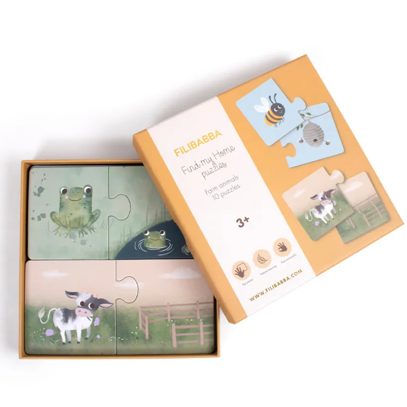 Puzzel set van 10 stks "Vind mijn huis" Boerderij dieren 3jaar+