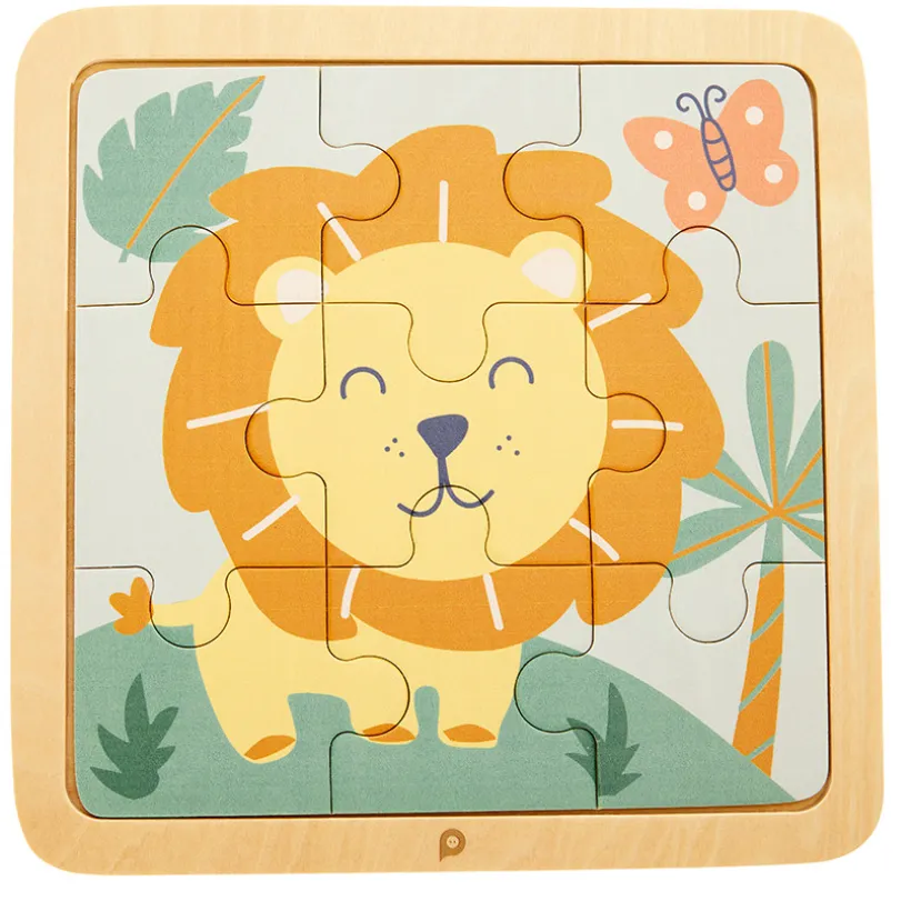 Puzzle van 9 stukken in hout Leeuw