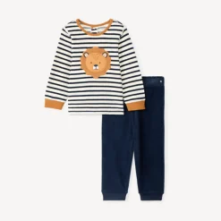 Pyjama 2-delig gestreept in fluweel voor babyjongens met verschillende afwerkingen volgens leeftijd