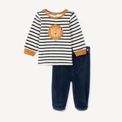 Pyjama 2-delig gestreept in fluweel voor babyjongens met verschillende afwerkingen volgens leeftijd