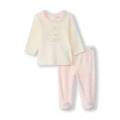 Pyjama 2-delig in fluweel met konijnprint meisjes met verschillende afwerkingen naargelang de leeftijd