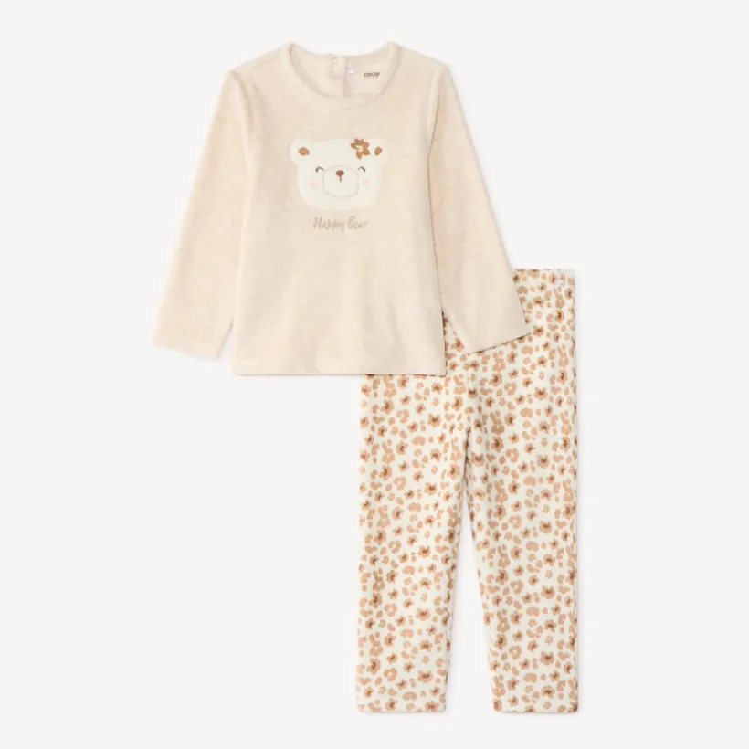 Pyjama 2-delig voor meisjes met borduursel van een teddybeer