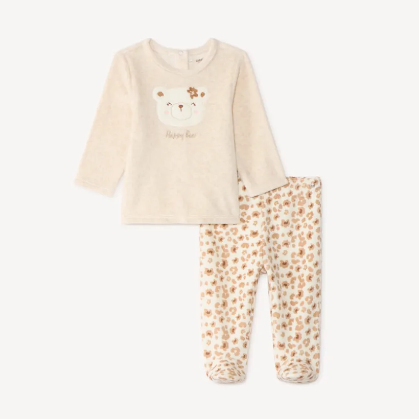 Pyjama 2-delig voor meisjes met borduursel van een teddybeer