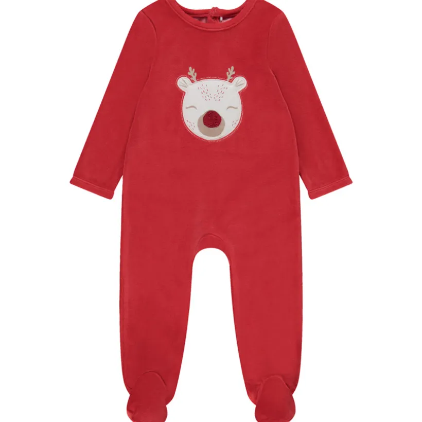 Pyjama in fluweel met geborduurde hert patch voor baby met verschillende openingen afhankelijk van de leeftijd